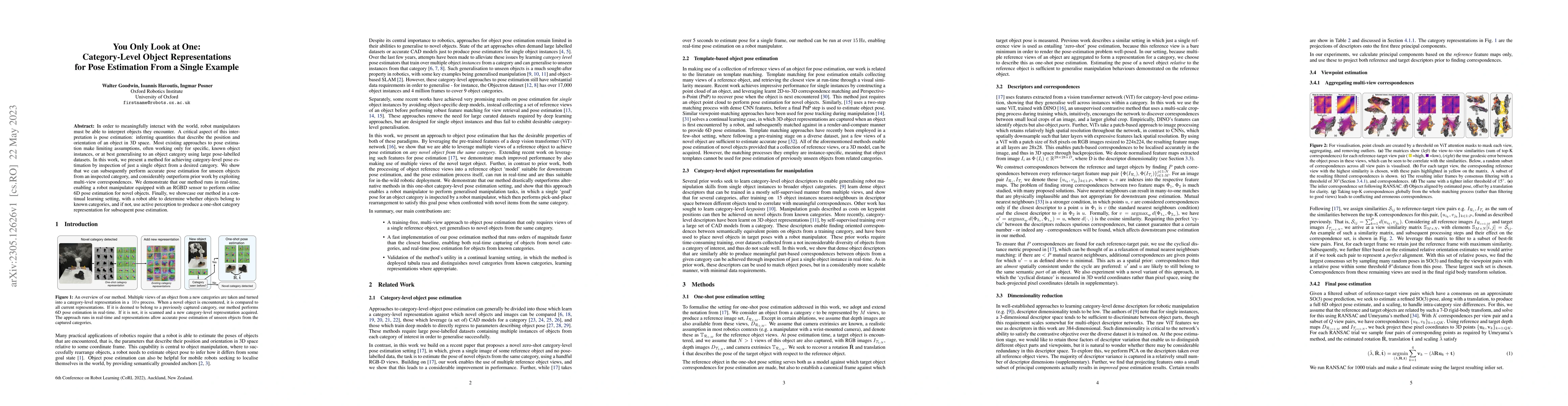 Thumbnail for You Only Look at One: Category-Level Object Representations for Pose
  Estimation From a Single Example