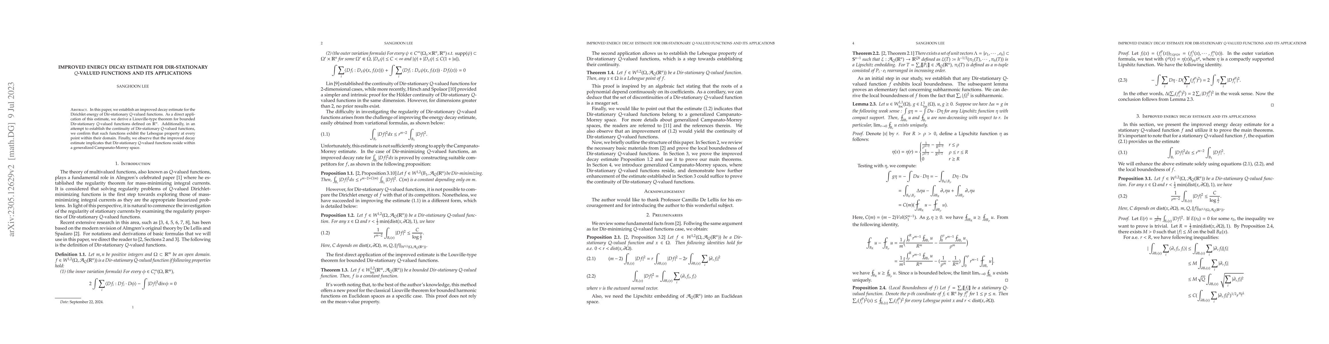 Thumbnail for Improved energy decay estimate for Dir-stationary $Q$-valued functions
  and its applications