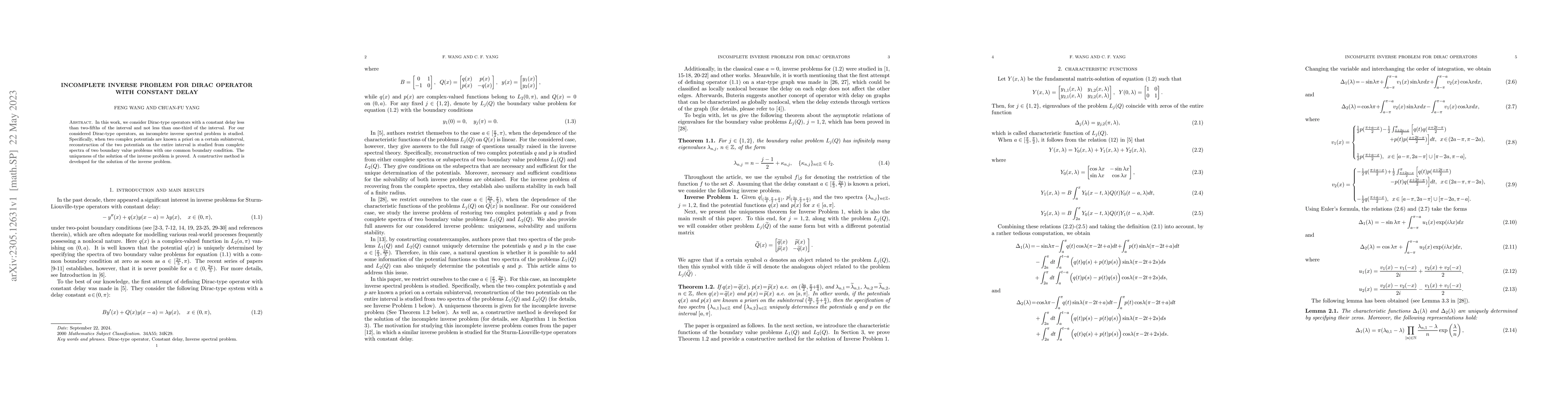 Thumbnail for Incomplete inverse problem for Dirac operator with constant delay