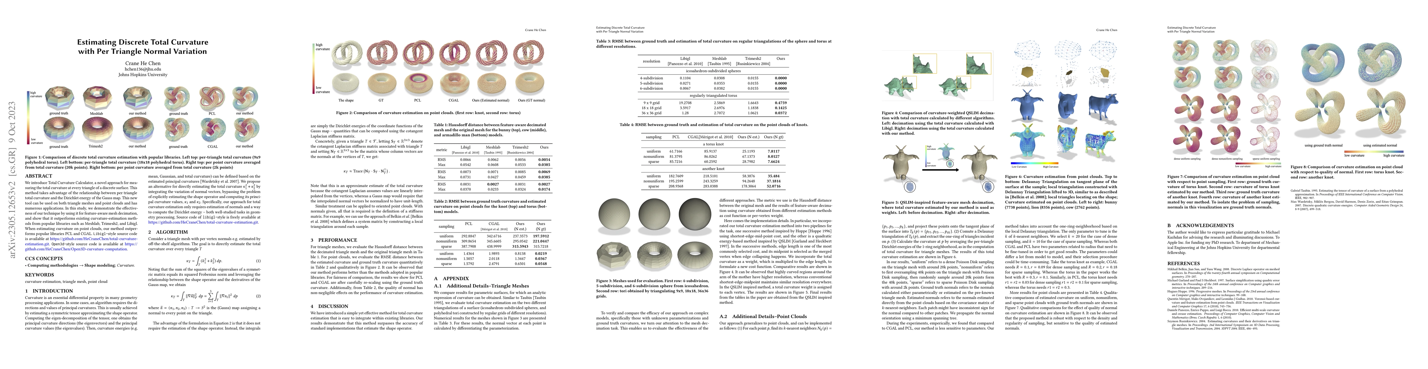 Thumbnail for Estimating Discrete Total Curvature with Per Triangle Normal Variation