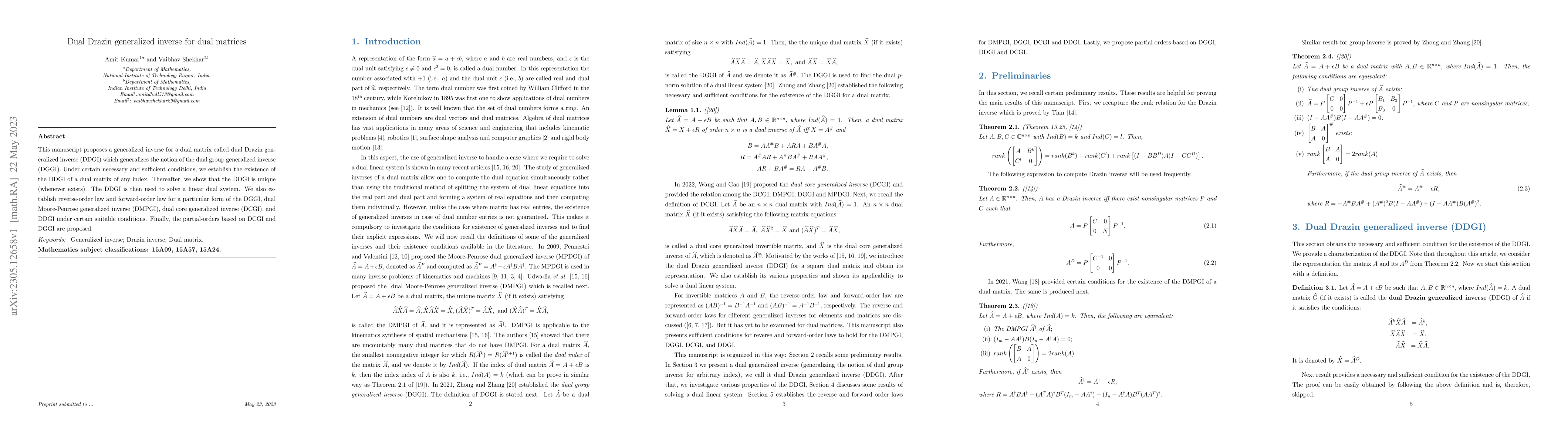 Thumbnail for Dual Drazin generalized inverse for dual matrices