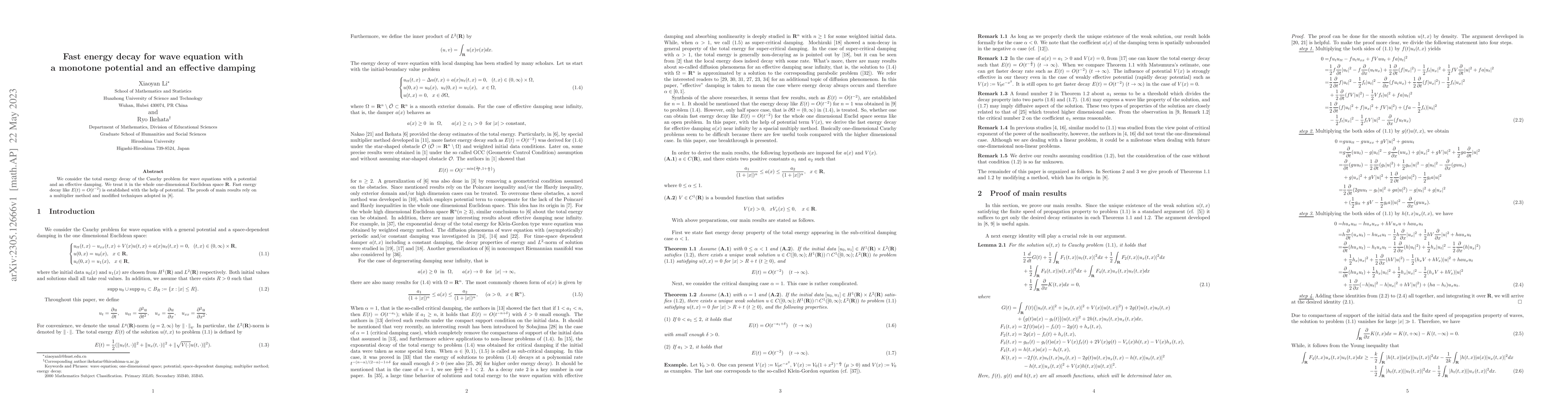 Thumbnail for Fast energy decay for wave equation with a monotone potential and an
  effective damping