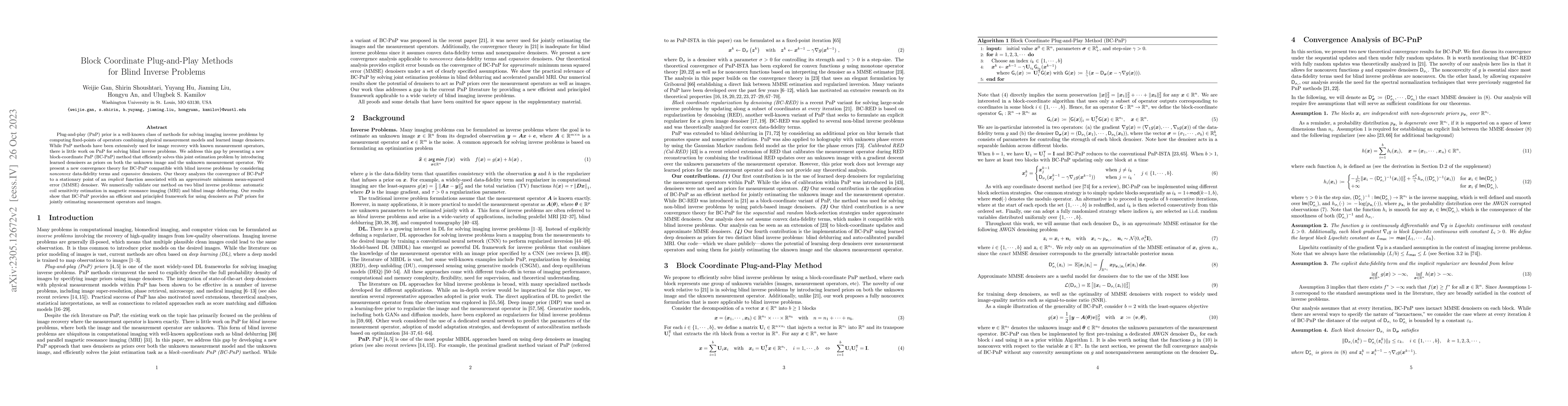 Thumbnail for Block Coordinate Plug-and-Play Methods for Blind Inverse Problems