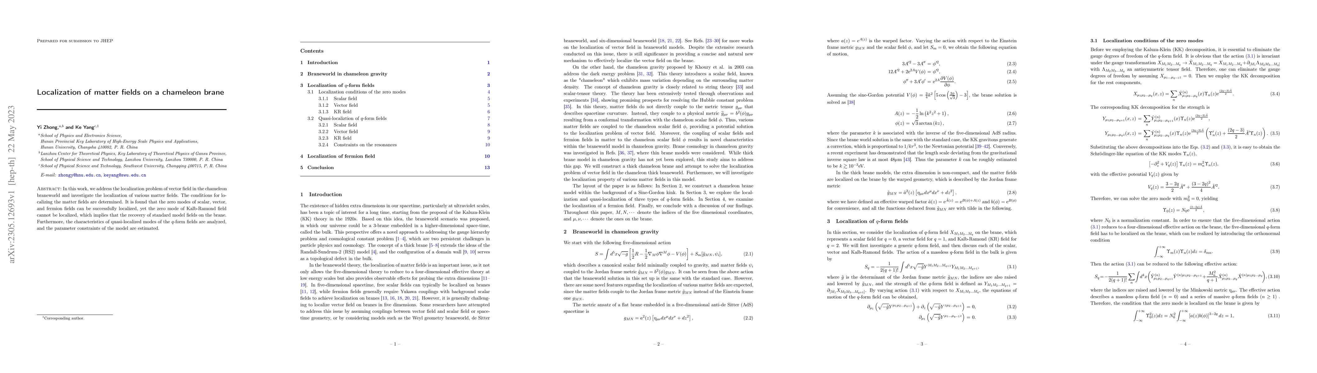 Thumbnail for Localization of matter fields on a chameleon brane