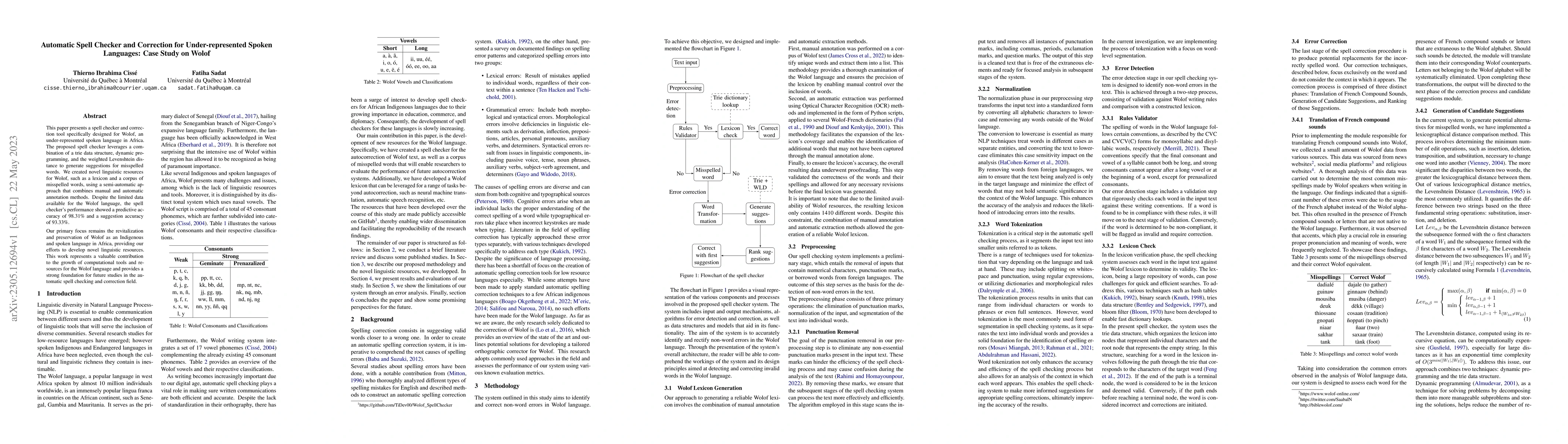 Thumbnail for Automatic Spell Checker and Correction for Under-represented Spoken
  Languages: Case Study on Wolof