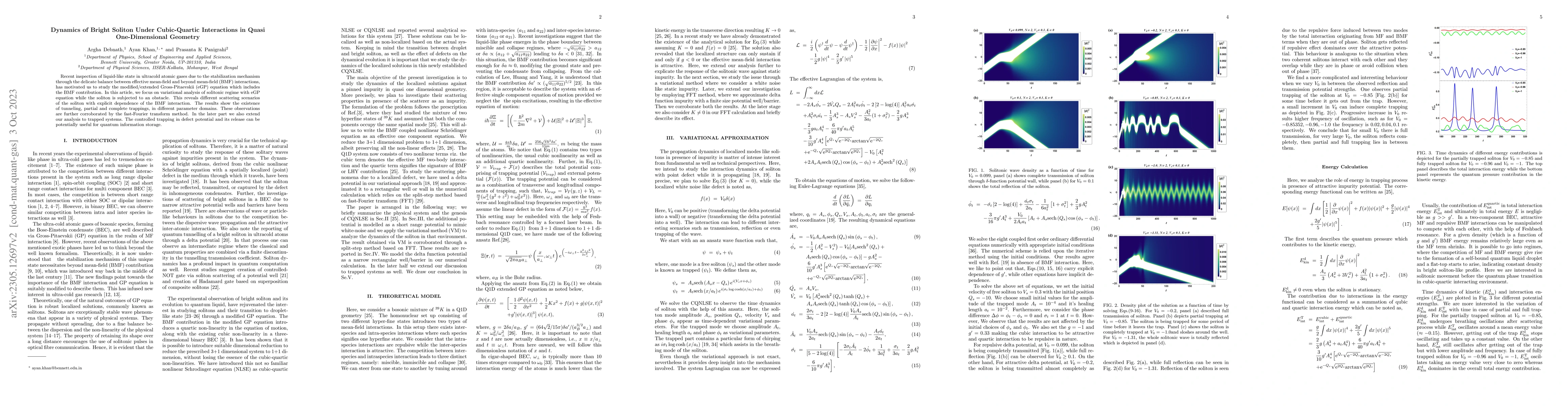 Thumbnail for Dynamics of Bright Soliton Under Cubic-Quartic Interactions in Quasi
  One-Dimensional Geometry