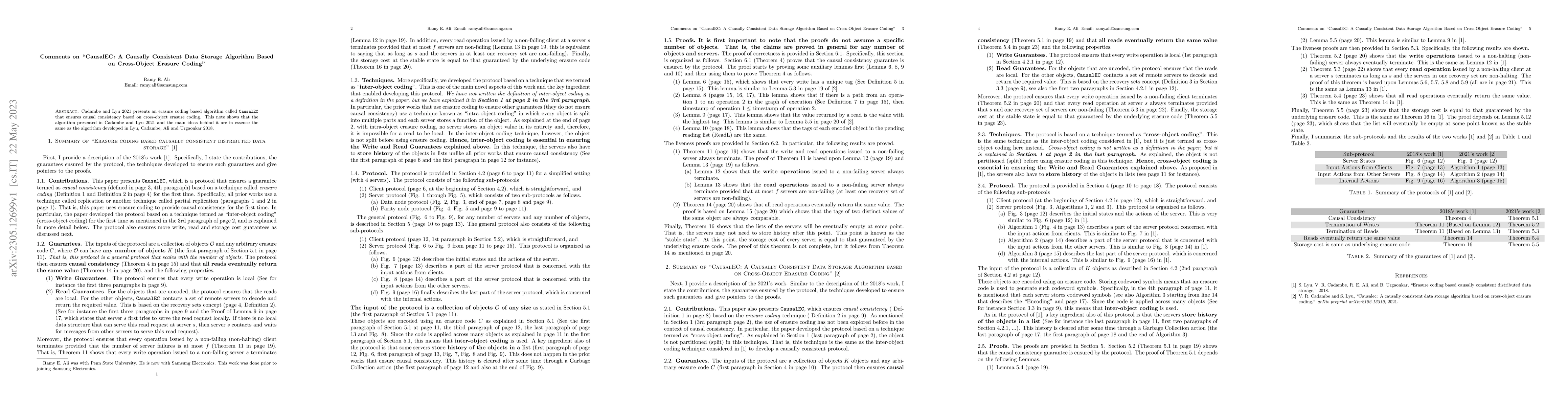 Thumbnail for Comments on CausalEC: A Causally Consistent Data Storage Algorithm Based
  on Cross-Object Erasure Coding