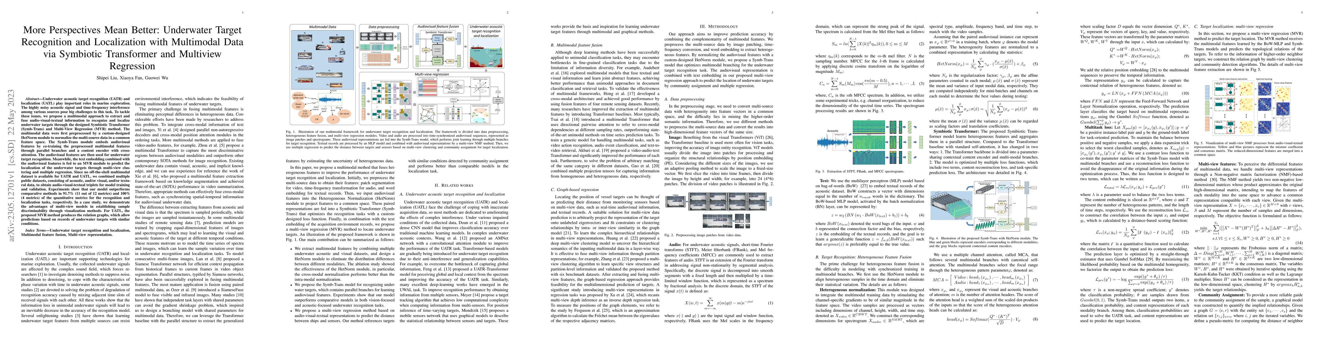 Thumbnail for More Perspectives Mean Better: Underwater Target Recognition and
  Localization with Multimodal Data via Symbiotic Transformer and Multiview
  Regression