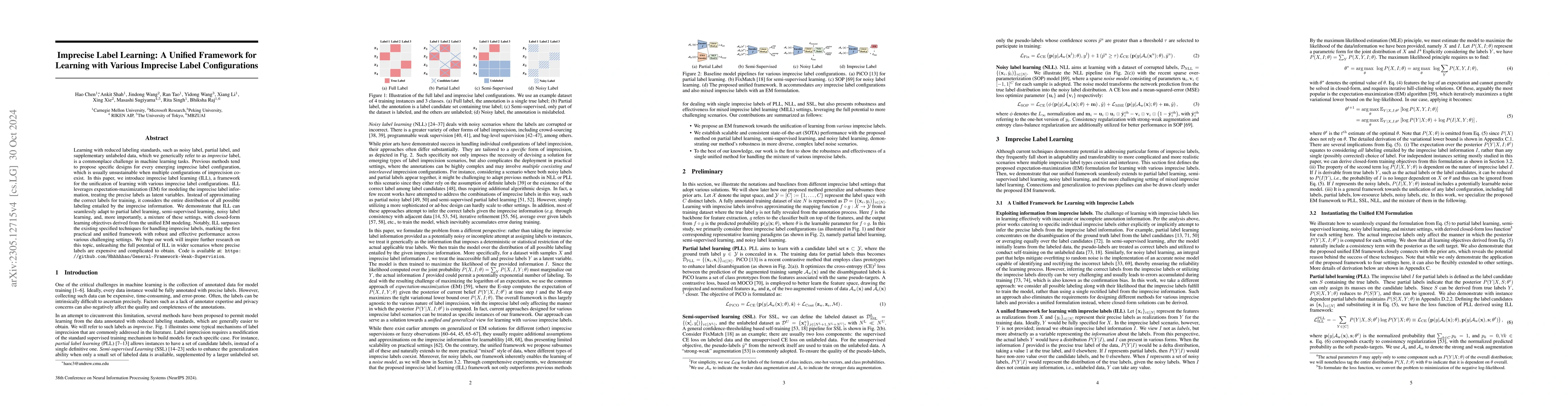 Thumbnail for Imprecise Label Learning: A Unified Framework for Learning with Various
  Imprecise Label Configurations