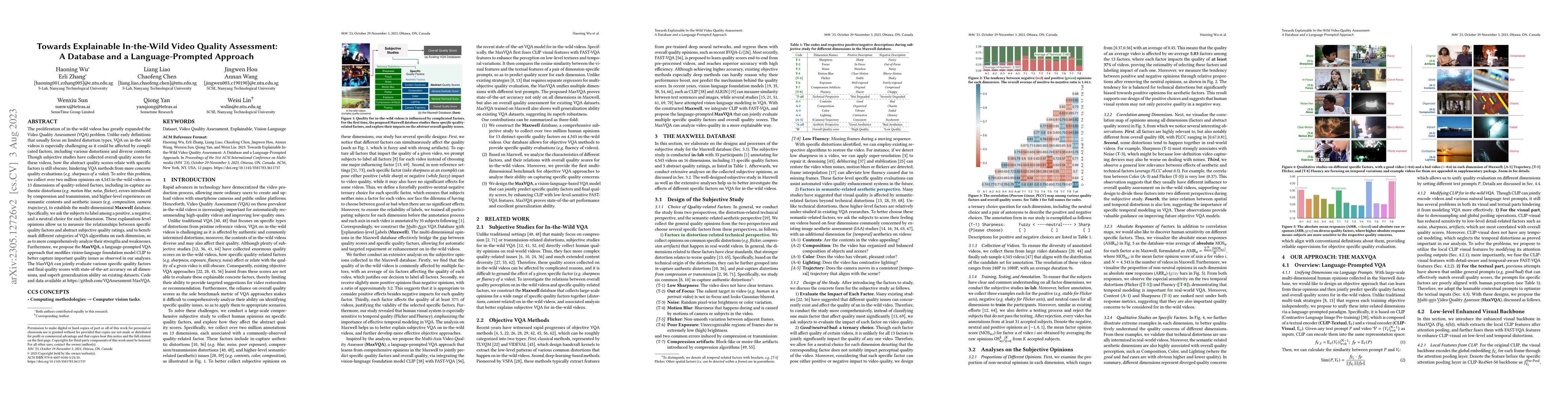Thumbnail for Towards Explainable In-the-Wild Video Quality Assessment: A Database and
  a Language-Prompted Approach