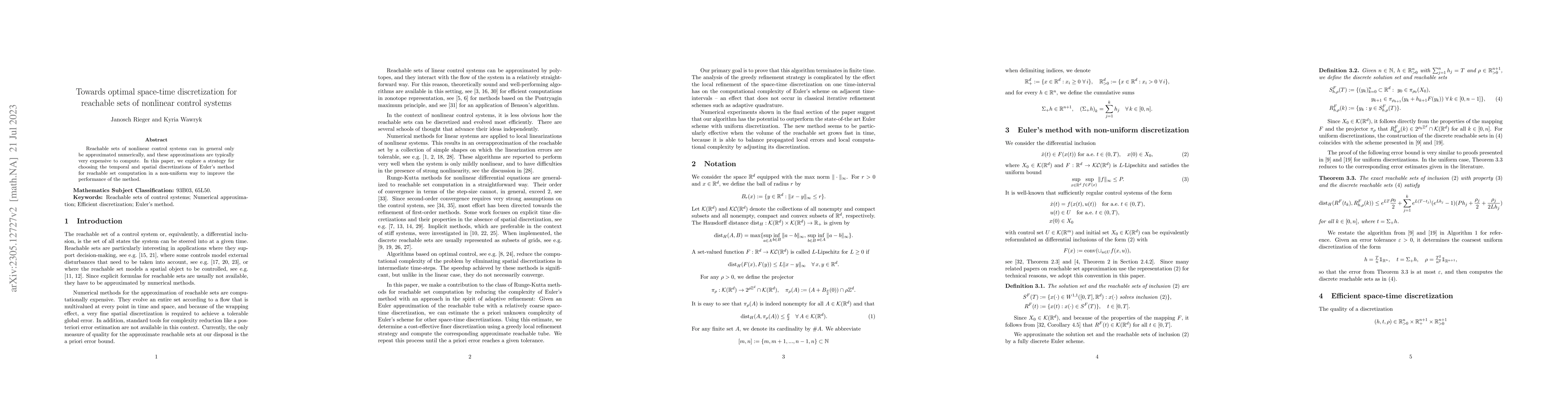 Thumbnail for Towards optimal space-time discretization for reachable sets of
  nonlinear control systems