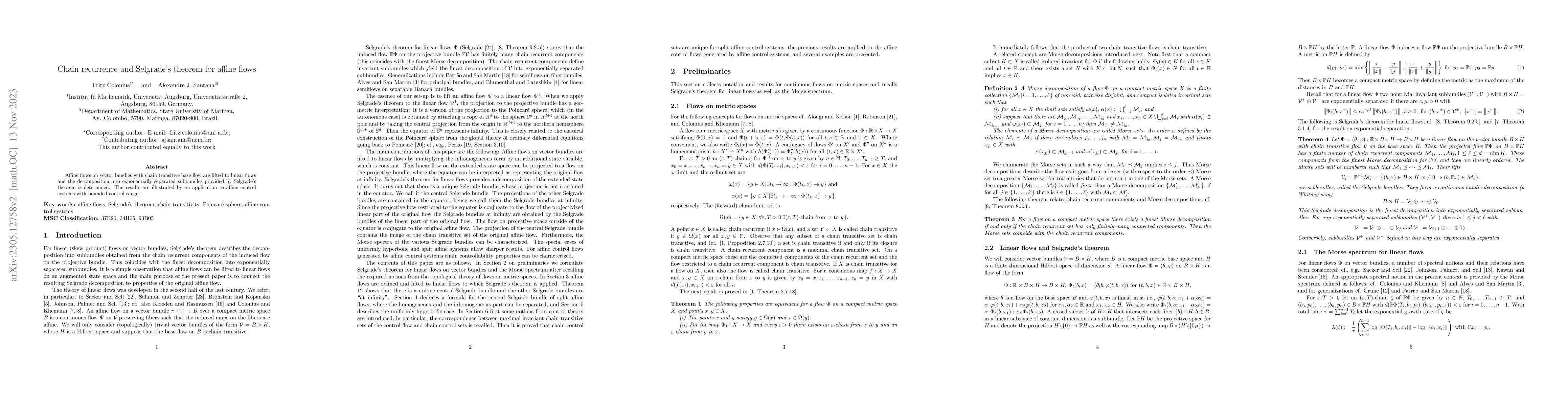 Thumbnail for Chain recurrence and Selgrade`s theorem for affine flows