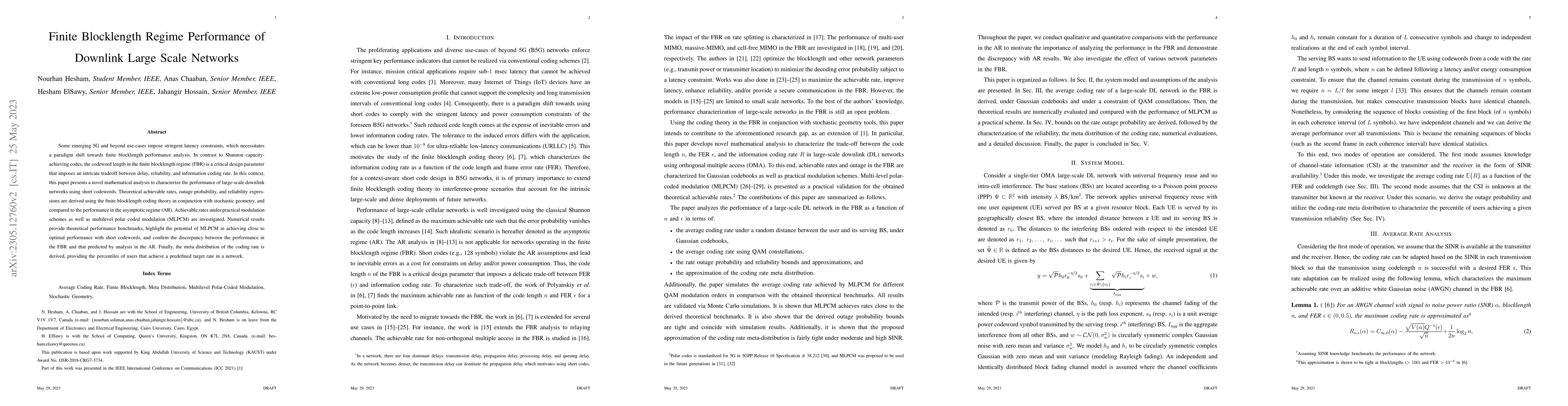 Thumbnail for Finite Blocklength Regime Performance of Downlink Large Scale Networks