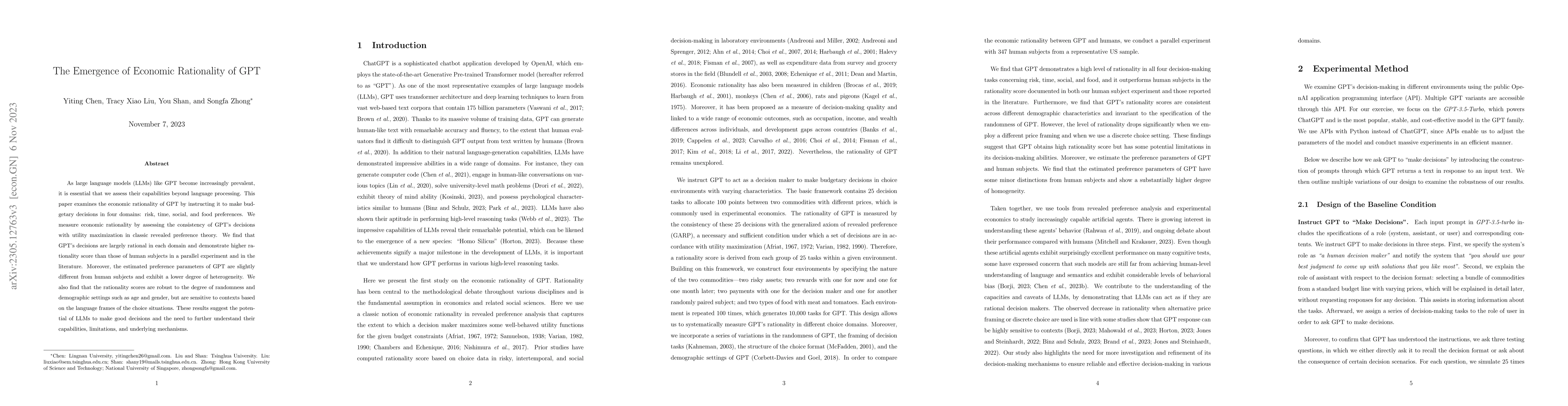 Thumbnail for The Emergence of Economic Rationality of GPT
