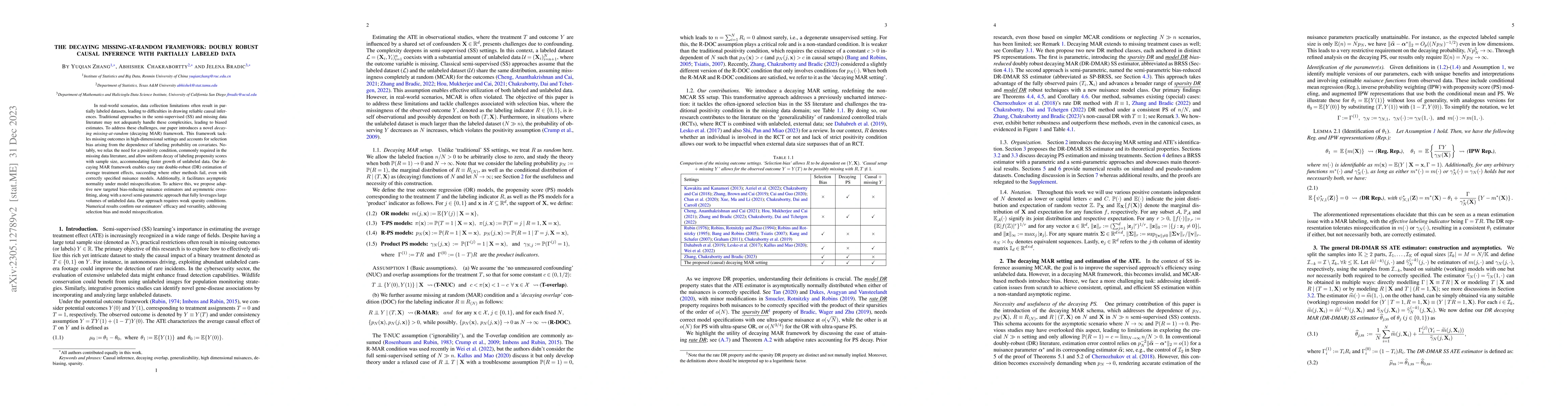 Thumbnail for The Decaying Missing-at-Random Framework: Doubly Robust Causal Inference
  with Partially Labeled Data