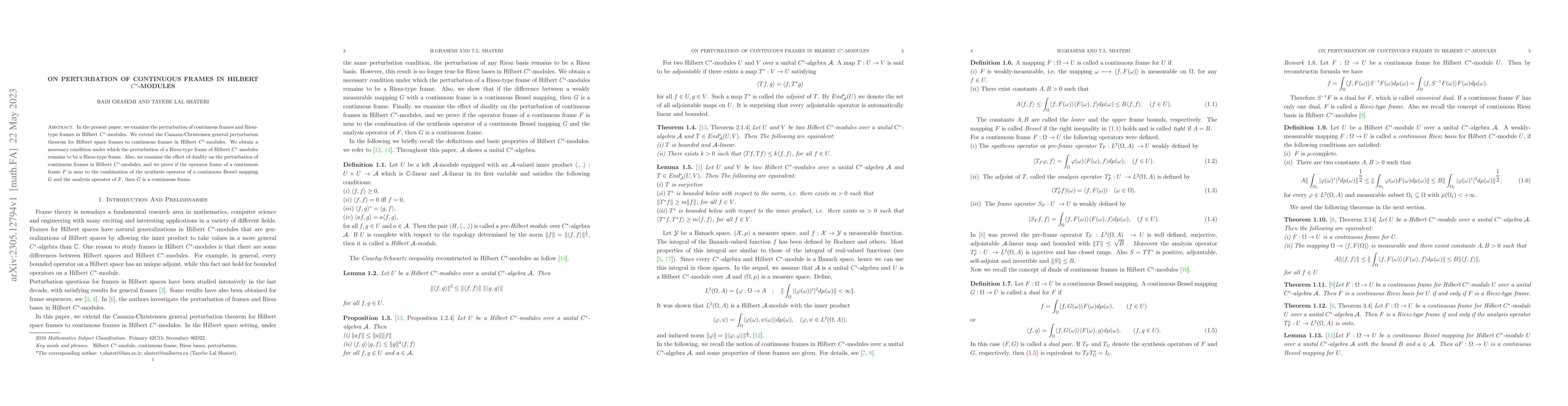 Thumbnail for On perturbation of continuous frames in Hilbert C*-modules