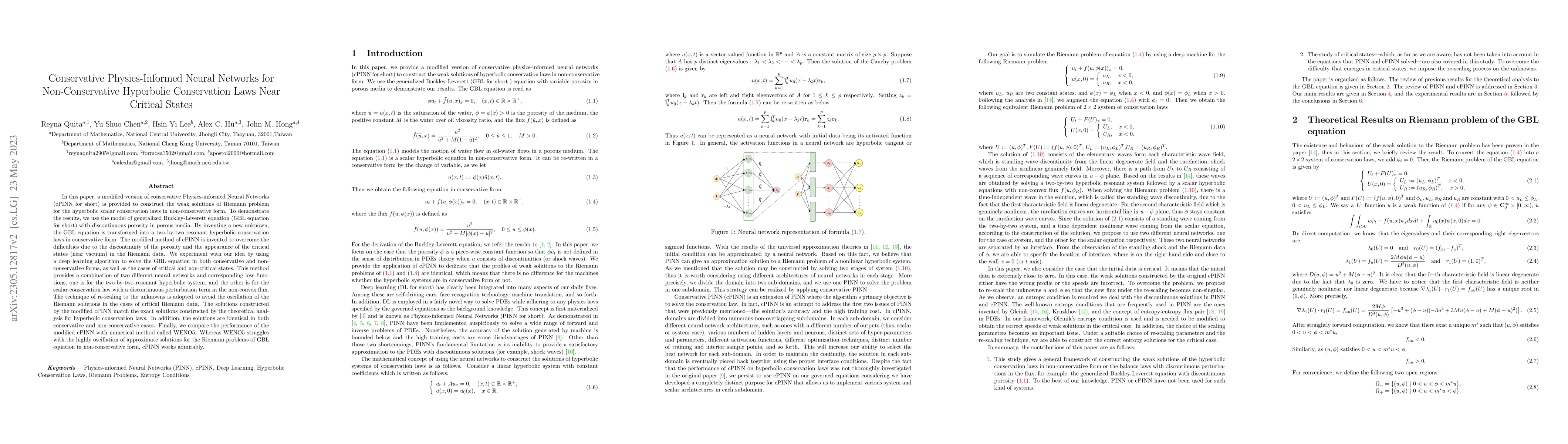 Thumbnail for Conservative Physics-Informed Neural Networks for Non-Conservative
  Hyperbolic Conservation Laws Near Critical States