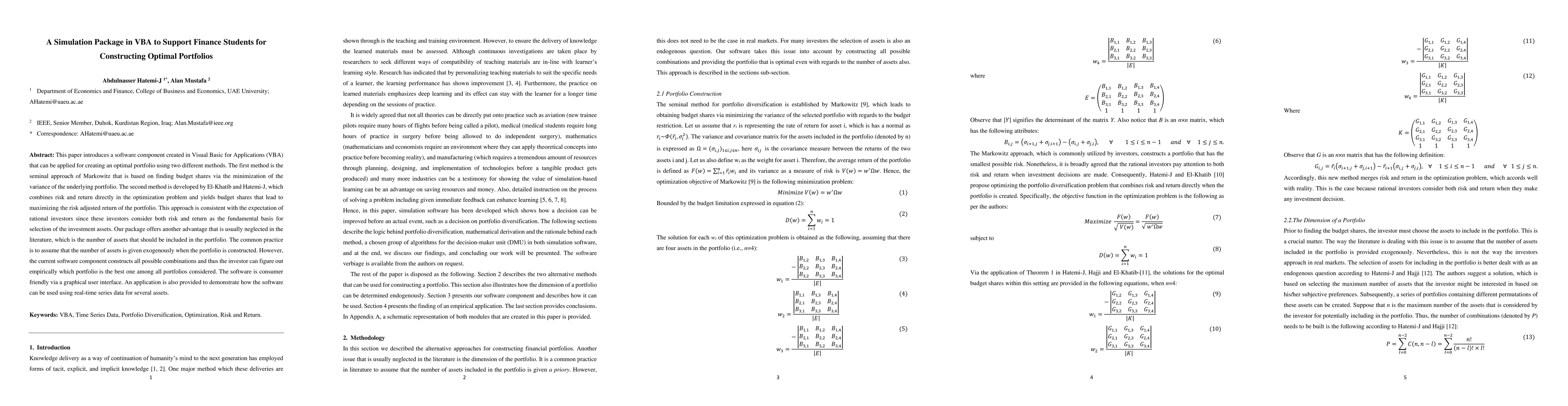 Thumbnail for A Simulation Package in VBA to Support Finance Students for Constructing
  Optimal Portfolios