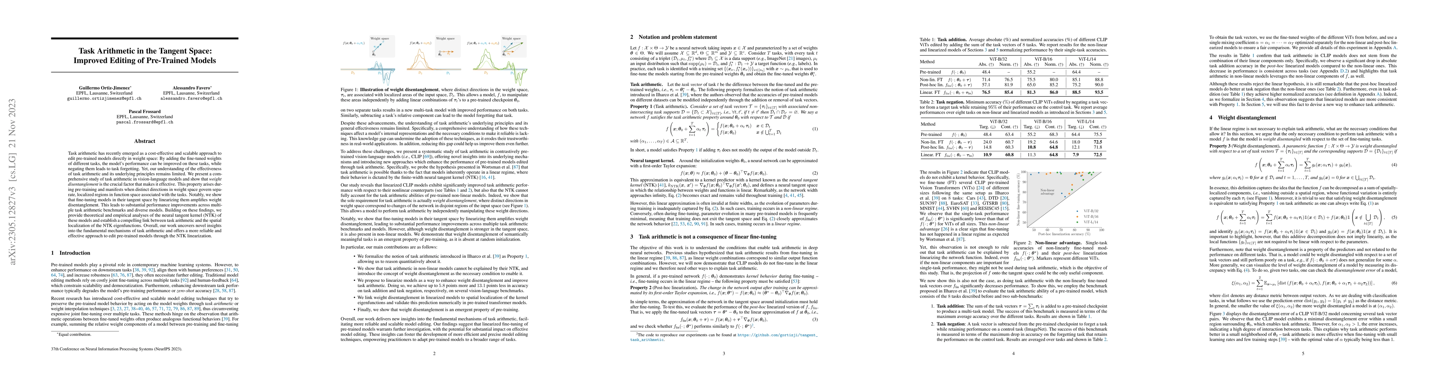 Thumbnail for Task Arithmetic in the Tangent Space: Improved Editing of Pre-Trained
  Models