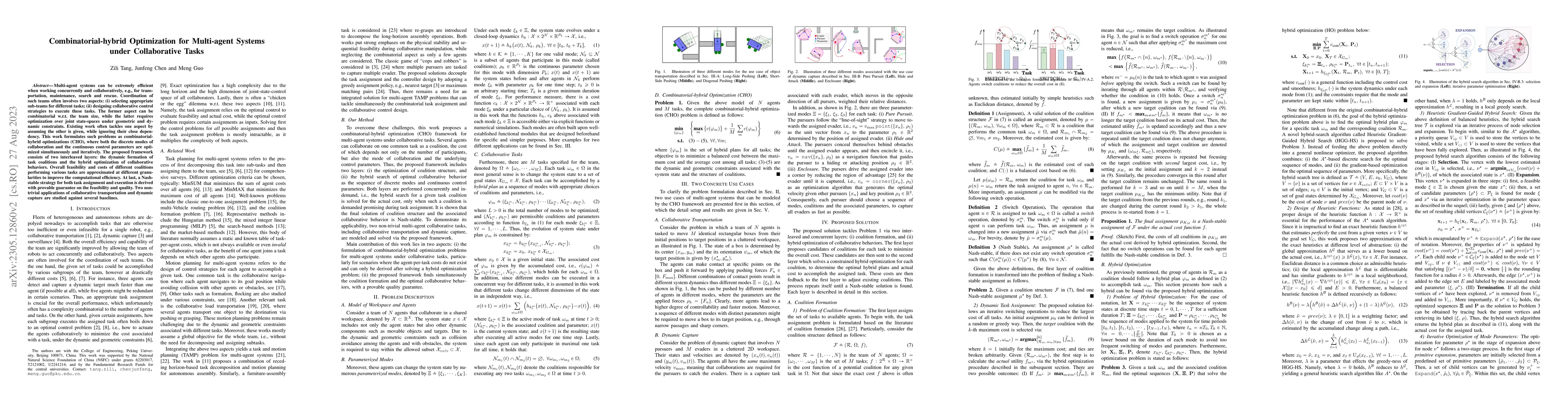 Thumbnail for Combinatorial-hybrid Optimization for Multi-agent Systems under
  Collaborative Tasks