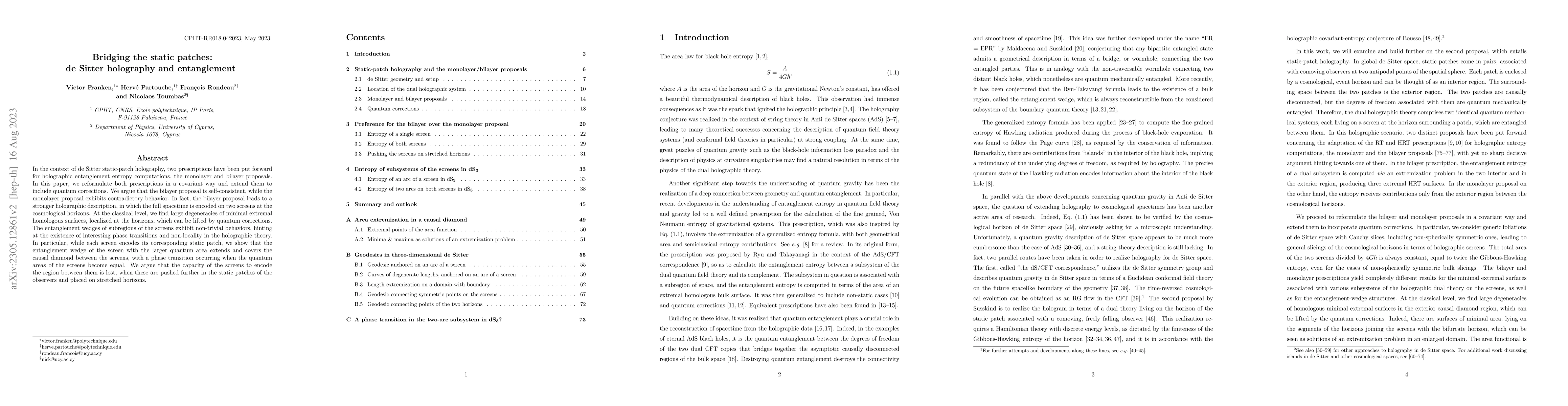 Thumbnail for Bridging the static patches: de Sitter holography and entanglement