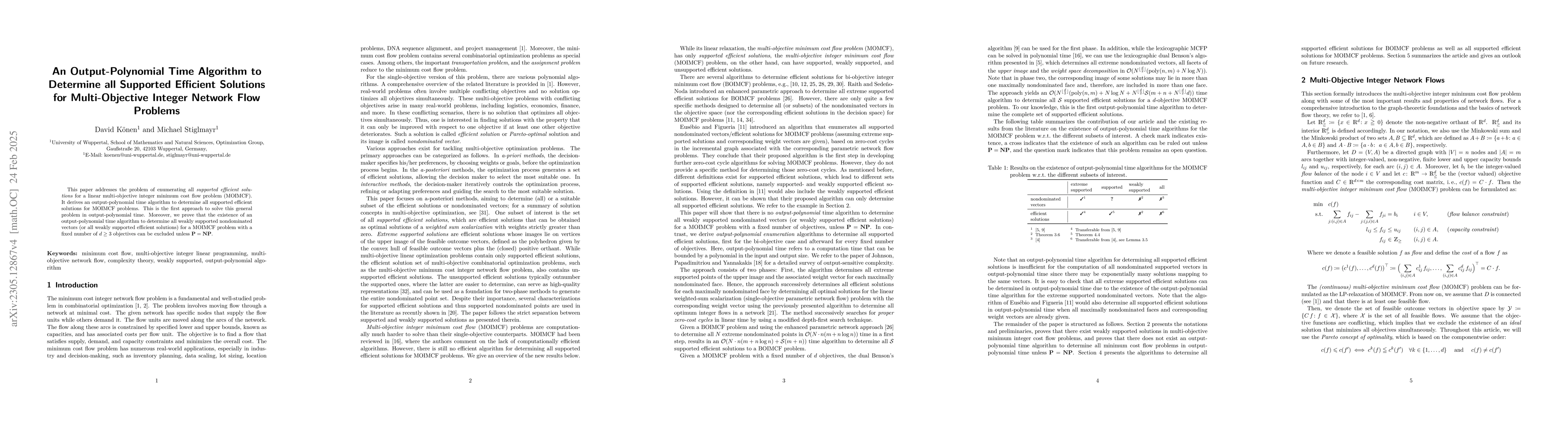 Thumbnail for An output-polynomial time algorithm to determine all supported efficient
  solutions for multi-objective integer network flow problems