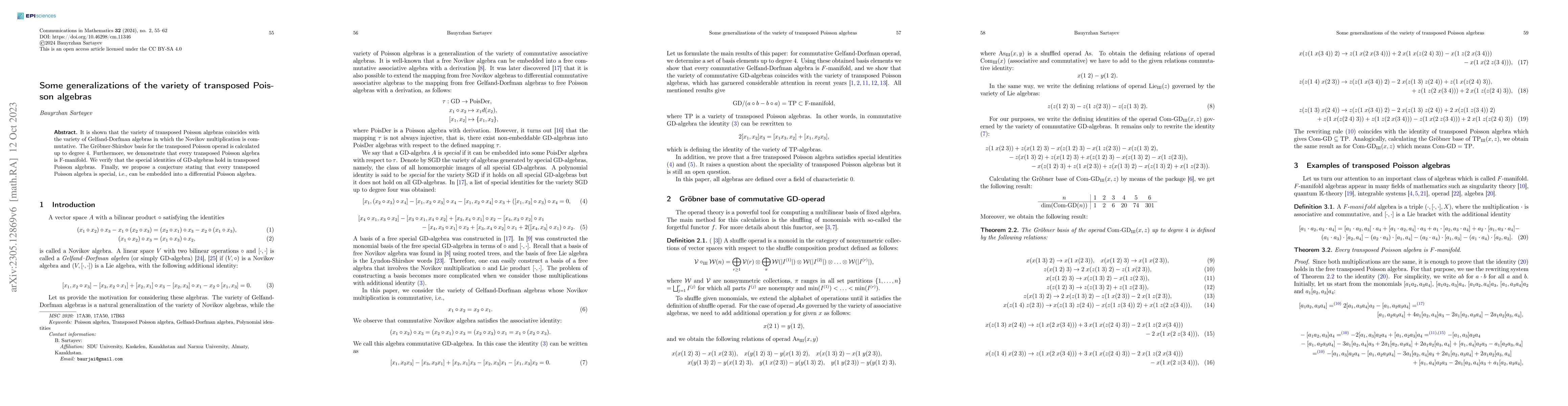 Thumbnail for Some generalizations of the variety of transposed Poisson algebras