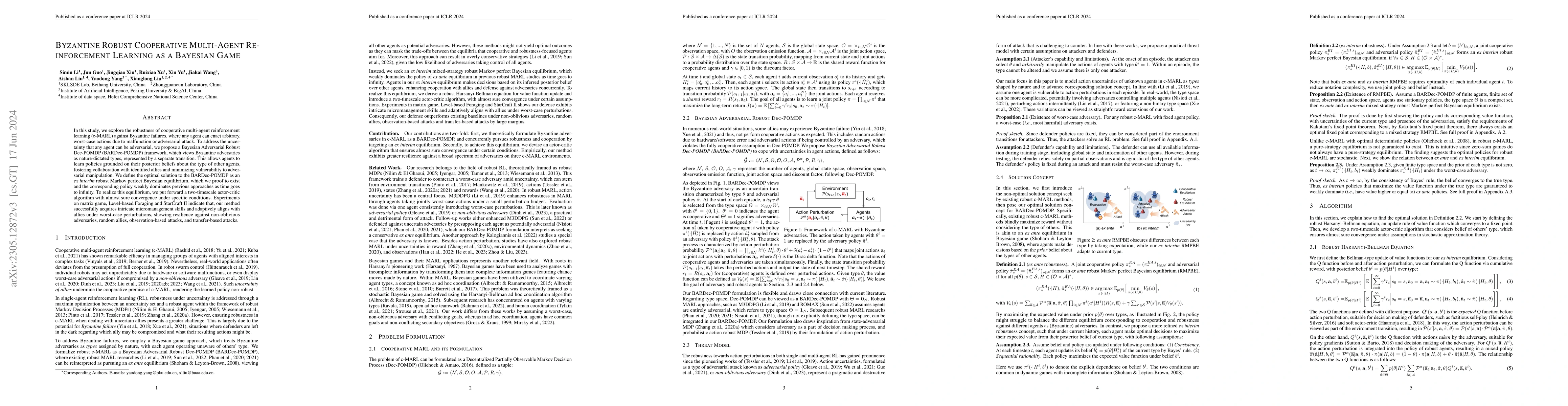 Thumbnail for Byzantine Robust Cooperative Multi-Agent Reinforcement Learning as a
  Bayesian Game
