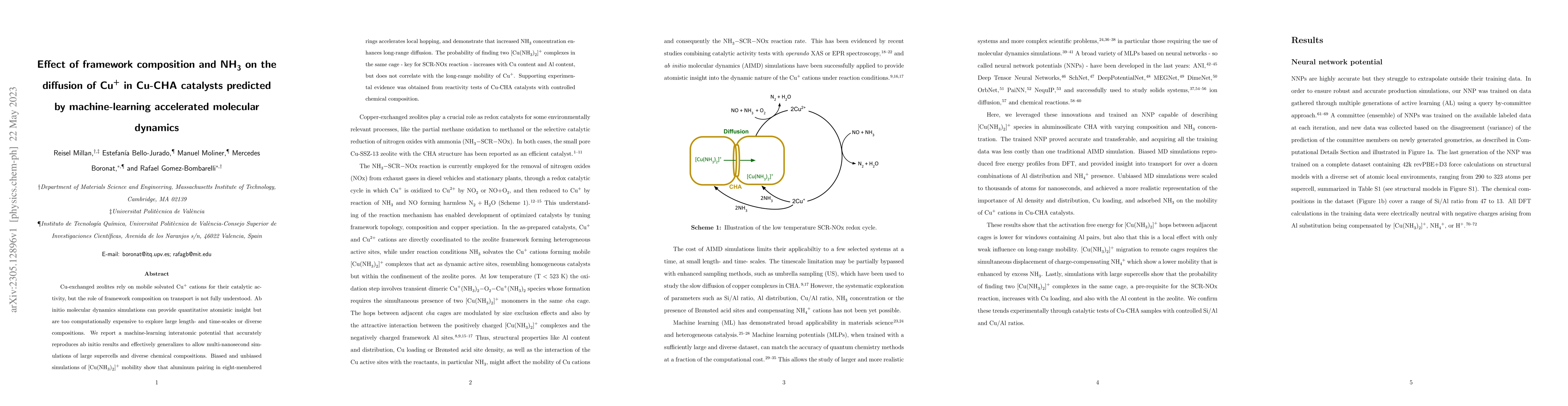 Thumbnail for Effect of framework composition and NH3 on the diffusion of Cu+ in
  Cu-CHA catalysts predicted by machine-learning accelerated molecular dynamics