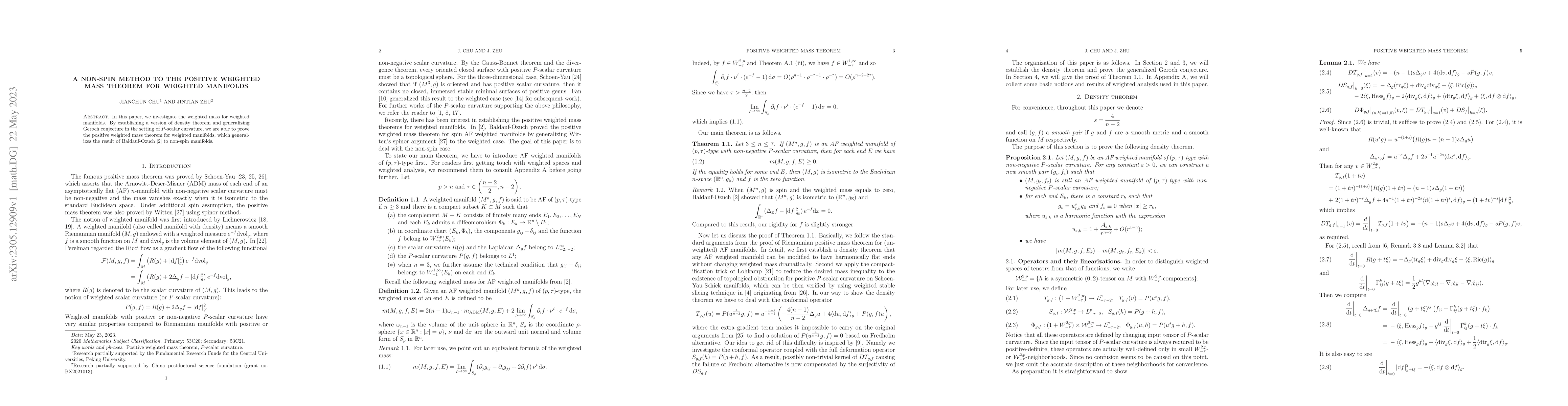 Thumbnail for A non-spin method to the positive weighted mass theorem for weighted
  manifolds