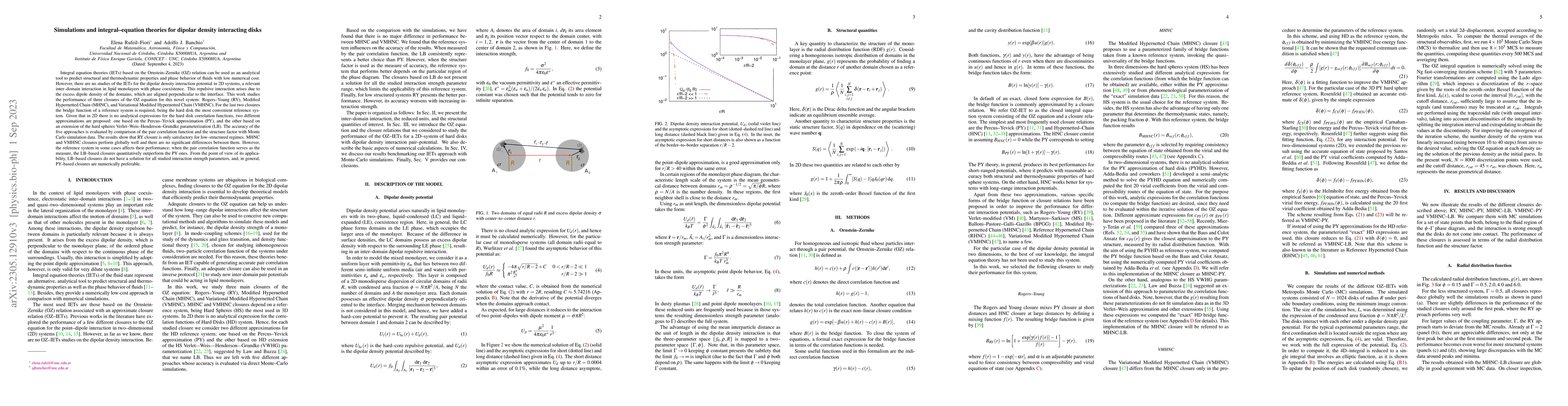 Thumbnail for Simulations and integral-equation theories for dipolar density
  interacting disks
