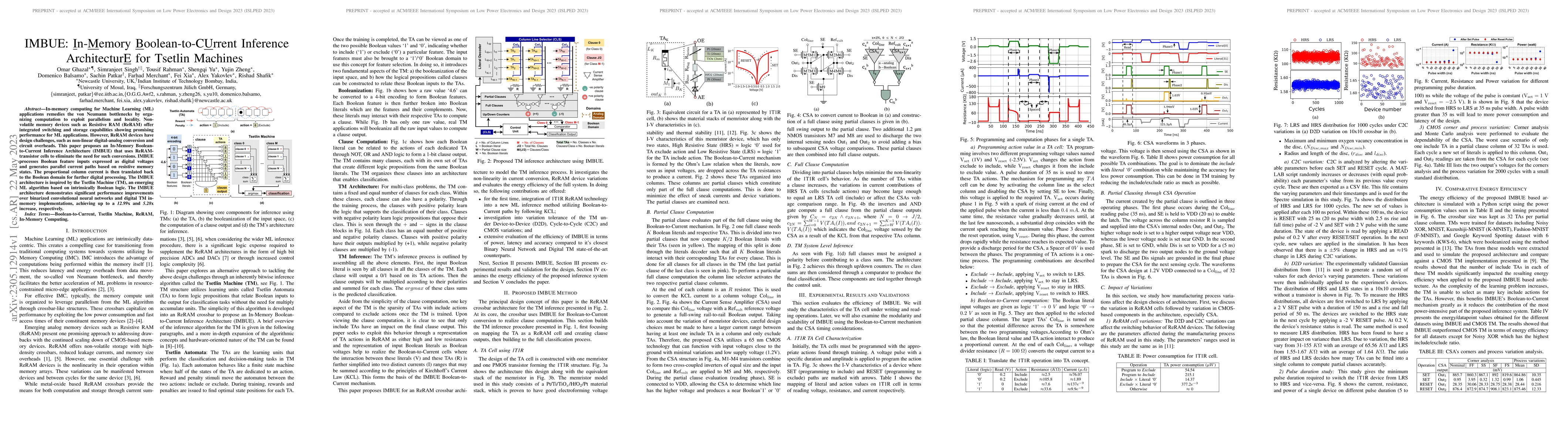 Thumbnail for IMBUE: In-Memory Boolean-to-CUrrent Inference ArchitecturE for Tsetlin
  Machines