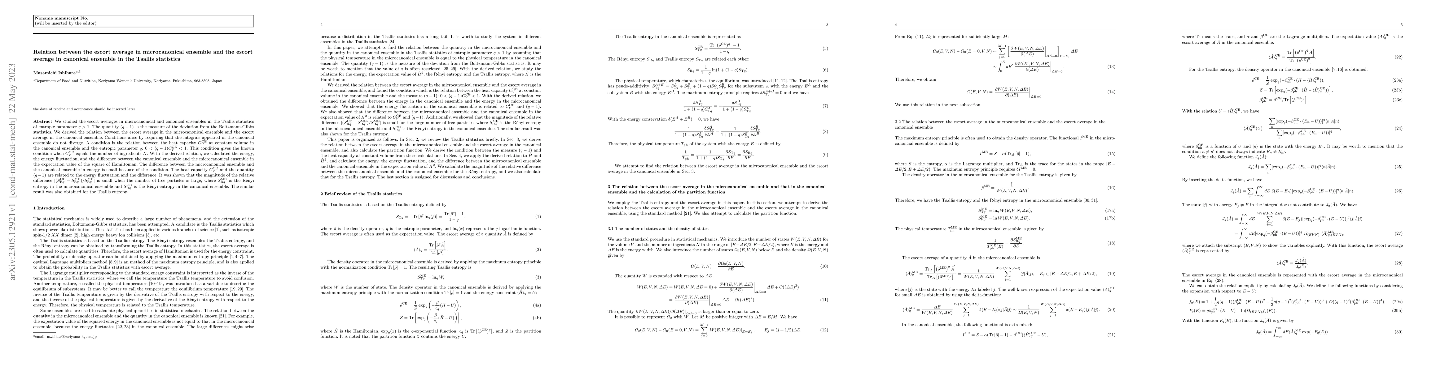 Thumbnail for Relation between the escort average in microcanonical ensemble and the
  escort average in canonical ensemble in the Tsallis statistics