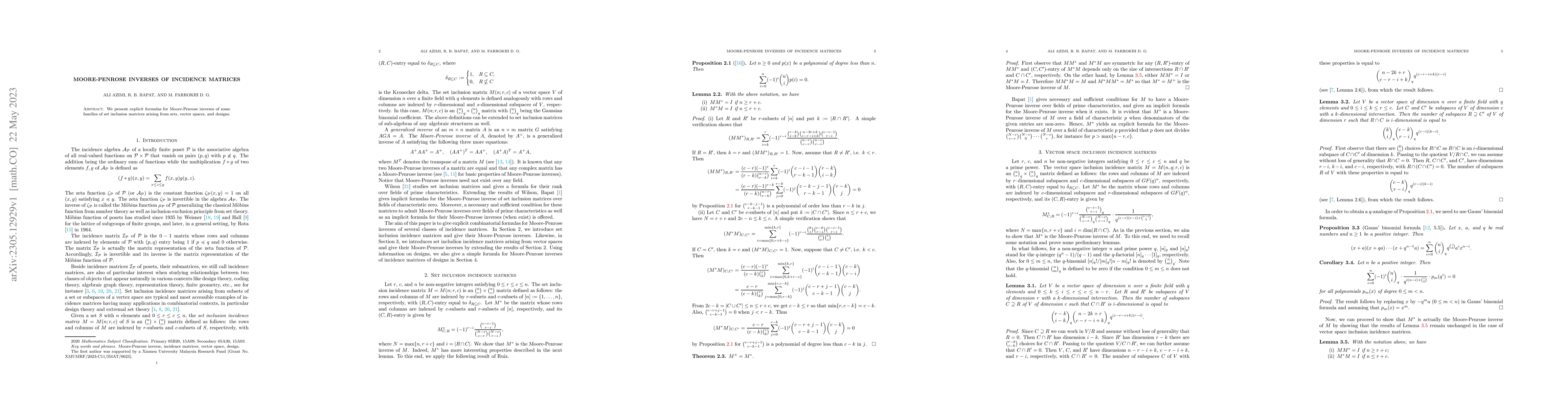 Thumbnail for Moore-Penrose inverse of incidence matrices
