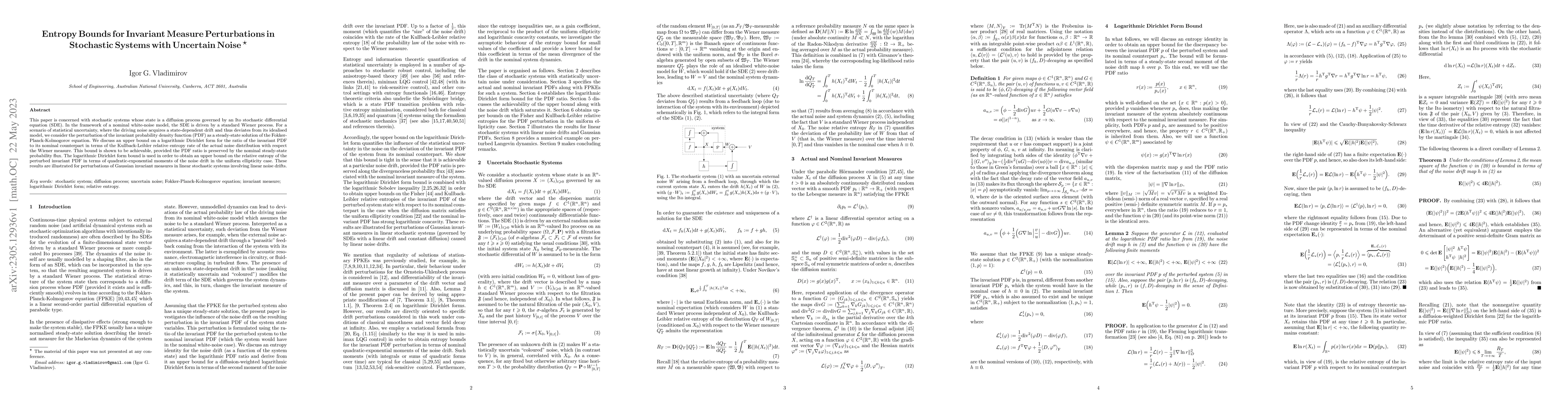 Thumbnail for Entropy bounds for invariant measure perturbations in stochastic systems
  with uncertain noise