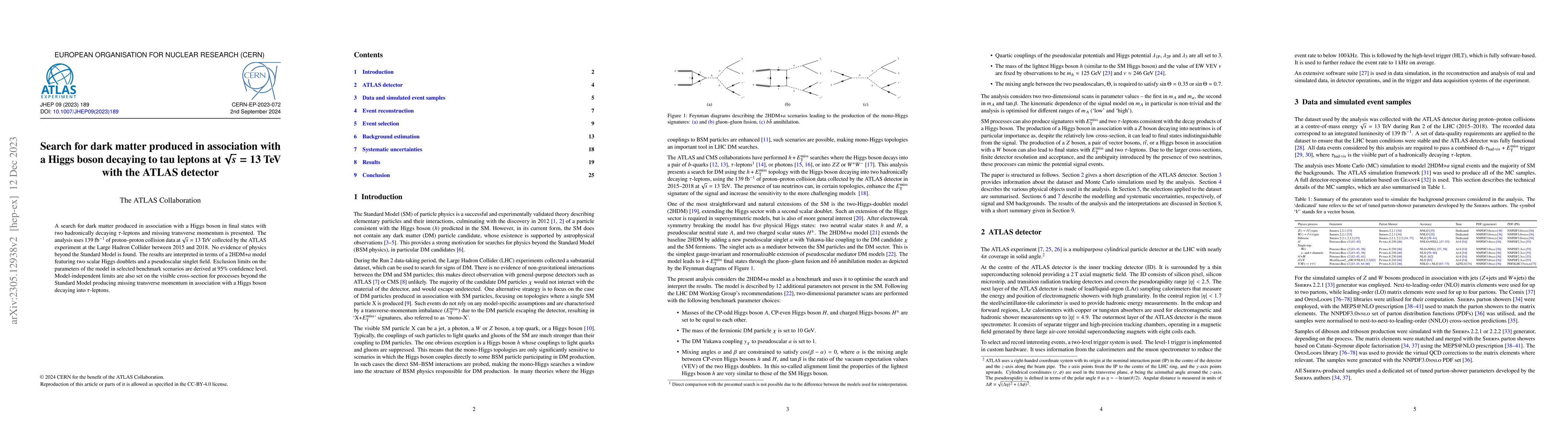 Thumbnail for Search for dark matter produced in association with a Higgs boson
  decaying to tau leptons at $\sqrt{s}=13$ TeV with the ATLAS detector