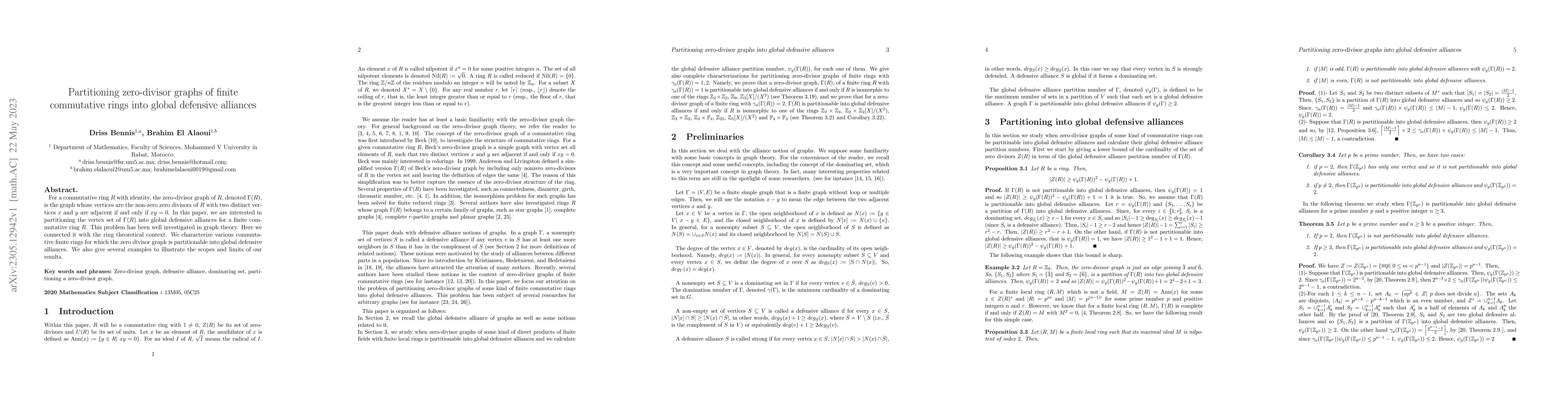 Thumbnail for Partitioning zero-divisor graphs of finite commutative rings into global
  defensive alliances