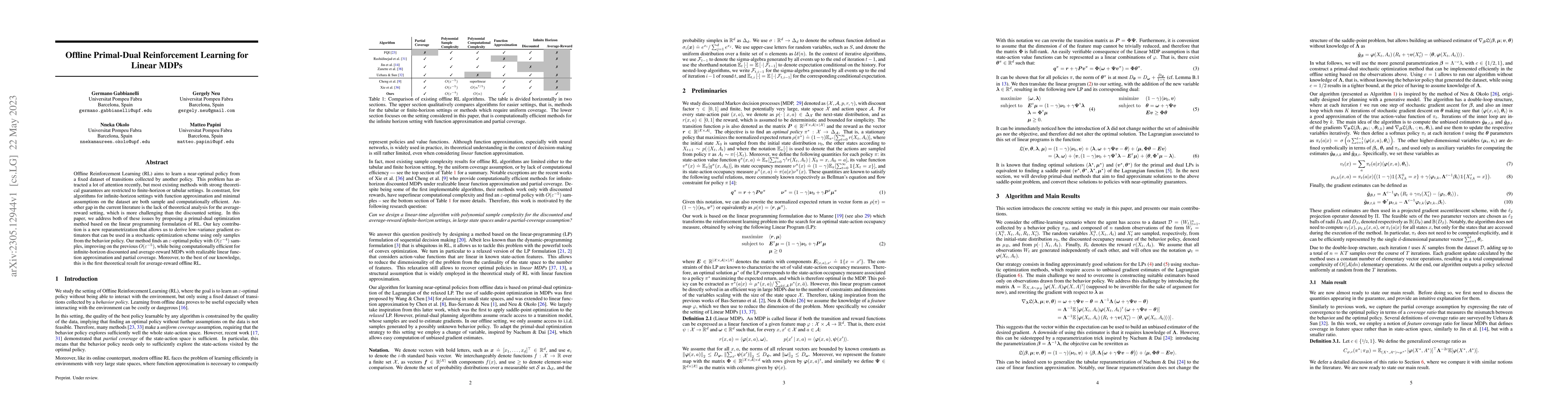 Thumbnail for Offline Primal-Dual Reinforcement Learning for Linear MDPs
