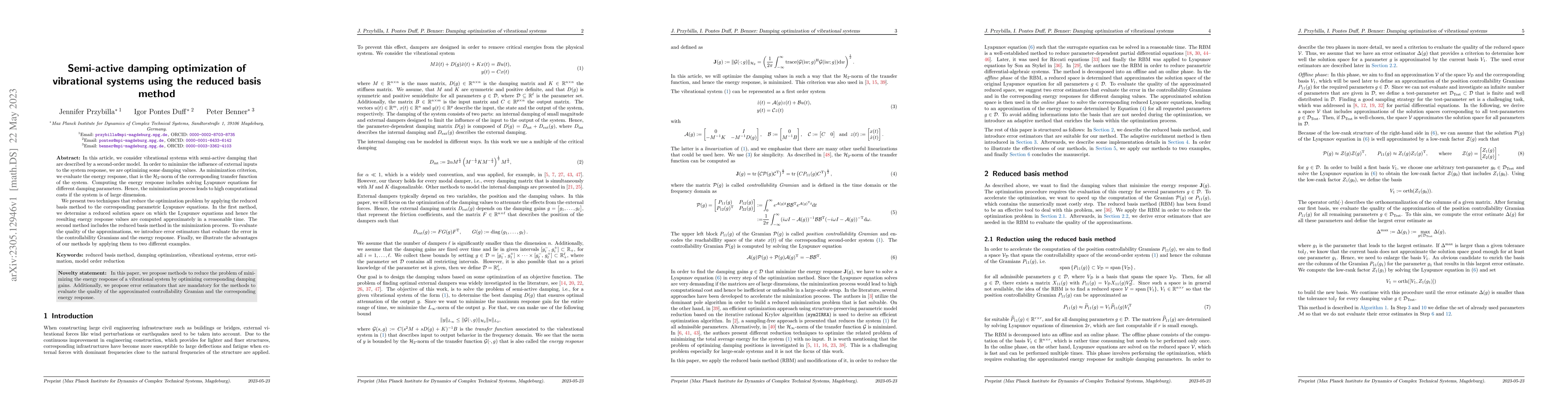 Thumbnail for Semi-active damping optimization of vibrational systems using the
  reduced basis method