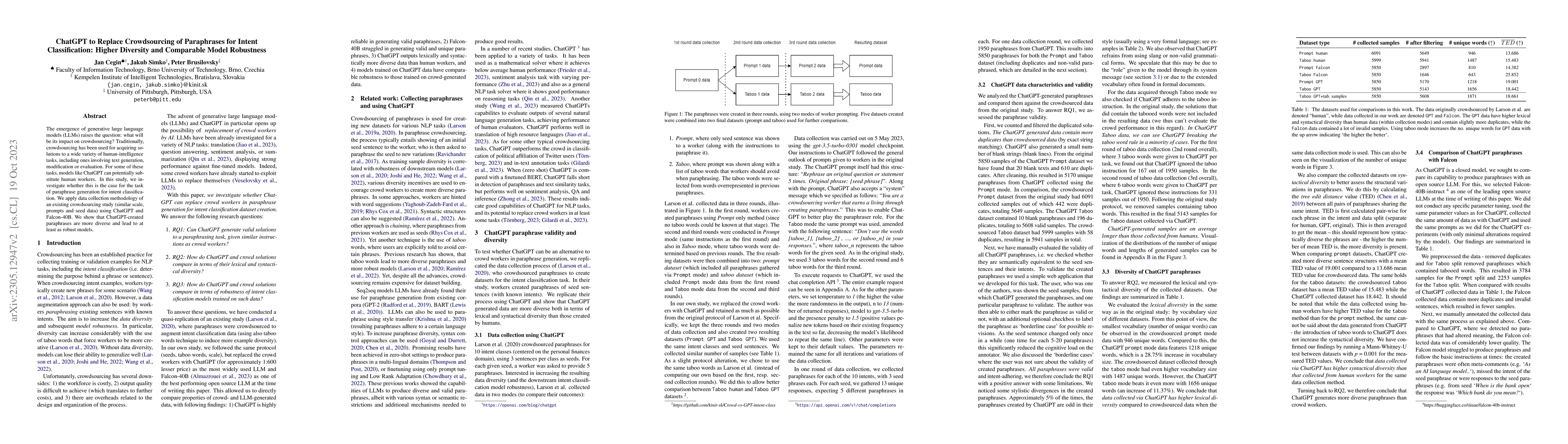 Thumbnail for ChatGPT to Replace Crowdsourcing of Paraphrases for Intent
  Classification: Higher Diversity and Comparable Model Robustness