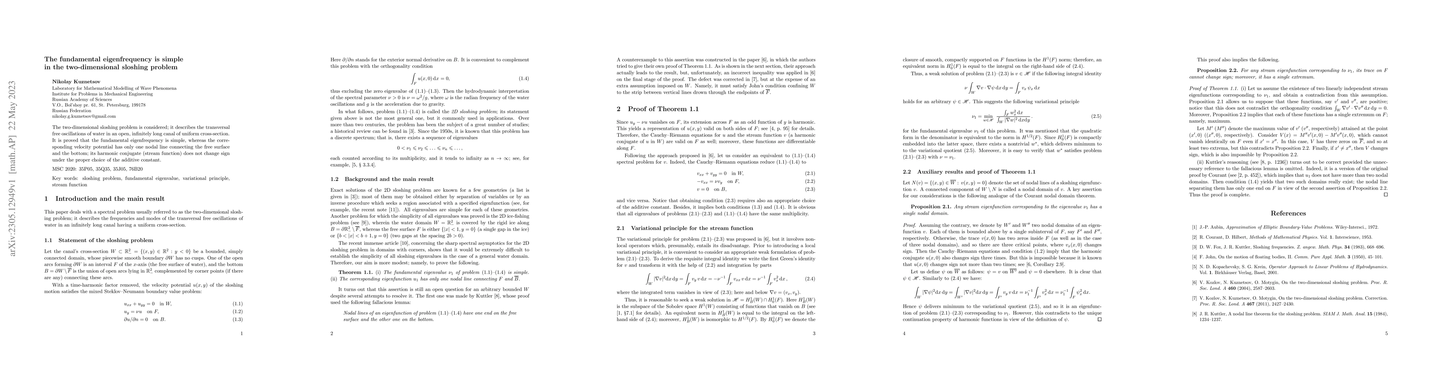 Thumbnail for The fundamental eigenfrequency is simple in the two-dimensional sloshing
  problem
