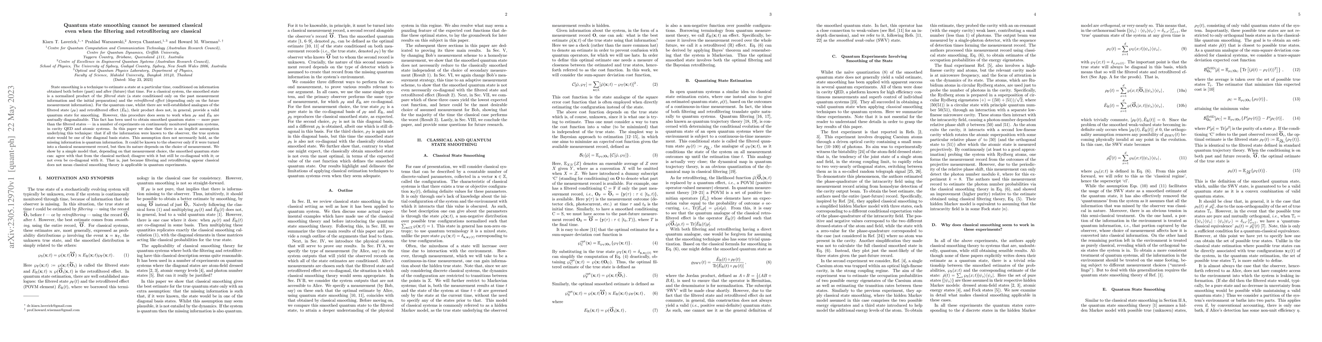 Thumbnail for Quantum state smoothing cannot be assumed classical even when the
  filtering and retrofiltering are classical
