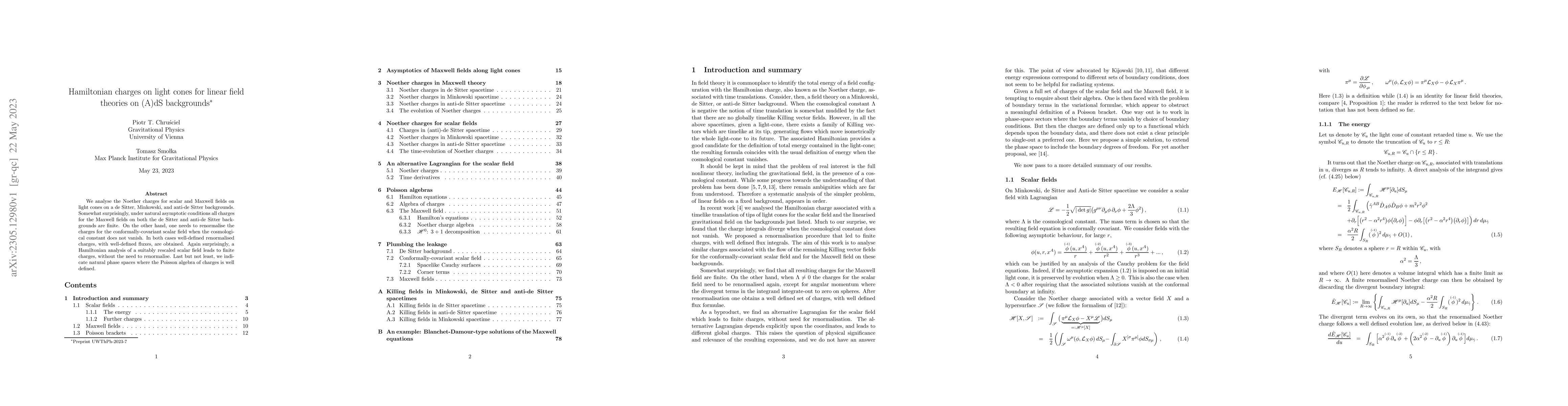 Thumbnail for Hamiltonian charges on light cones for linear field theories on (A)dS
  backgrounds