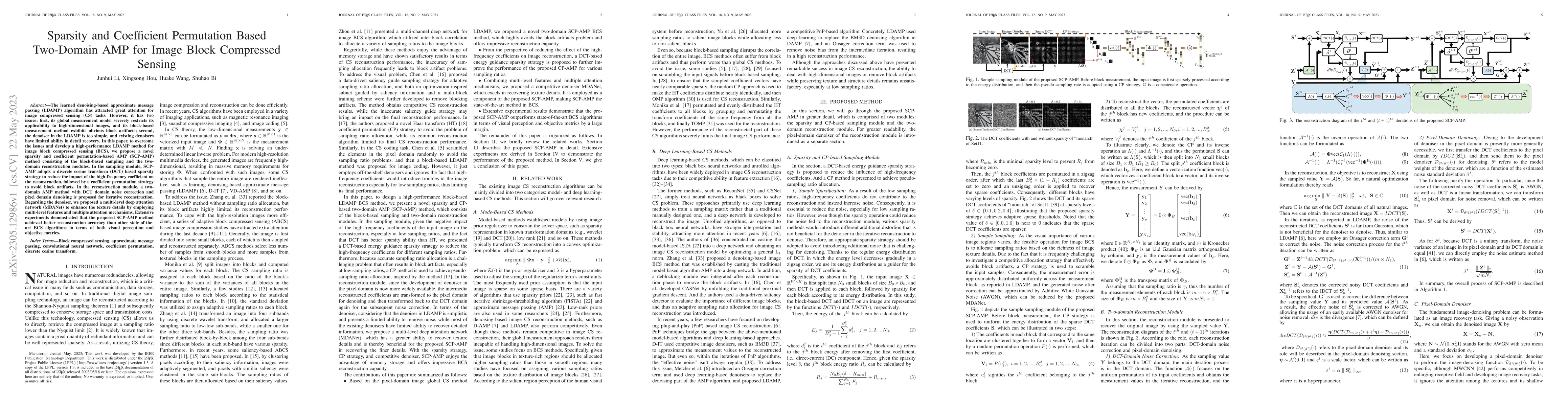 Thumbnail for Sparsity and Coefficient Permutation Based Two-Domain AMP for Image
  Block Compressed Sensing
