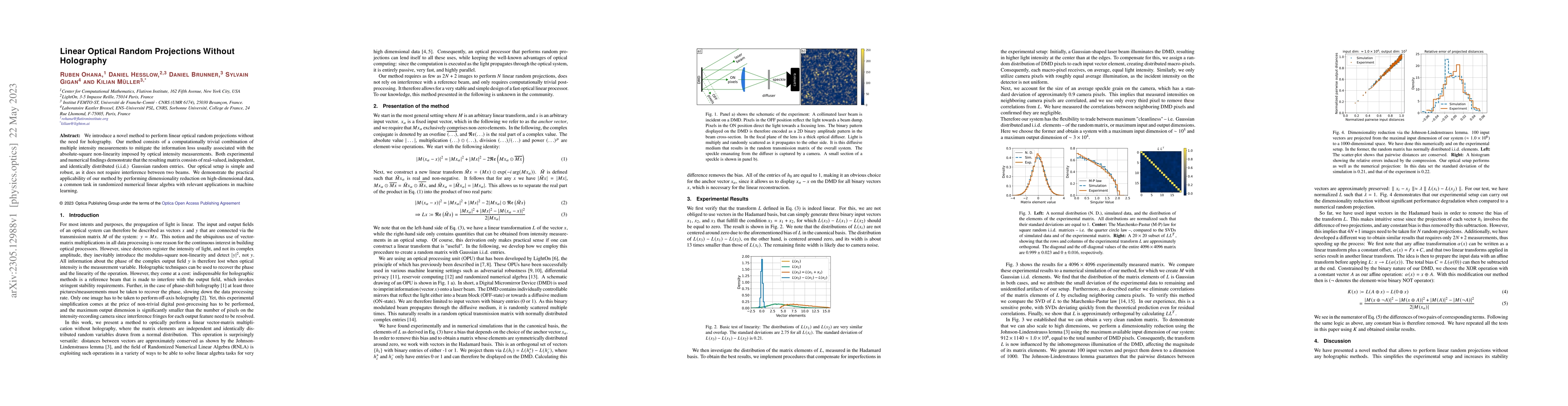 Thumbnail for Linear Optical Random Projections Without Holography
