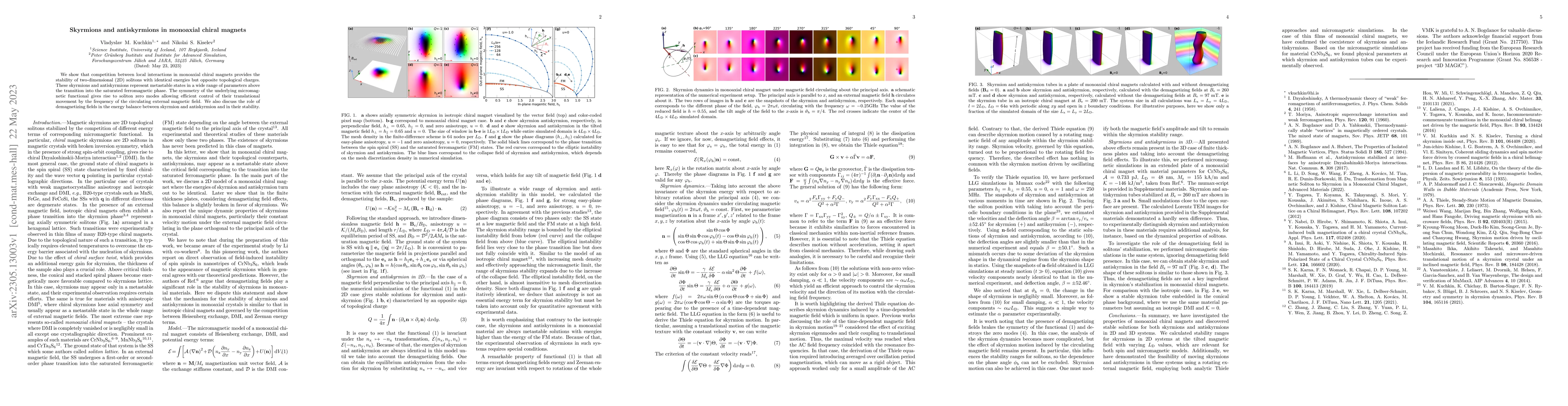 Thumbnail for Skyrmions and antiskyrmions in monoaxial chiral magnets