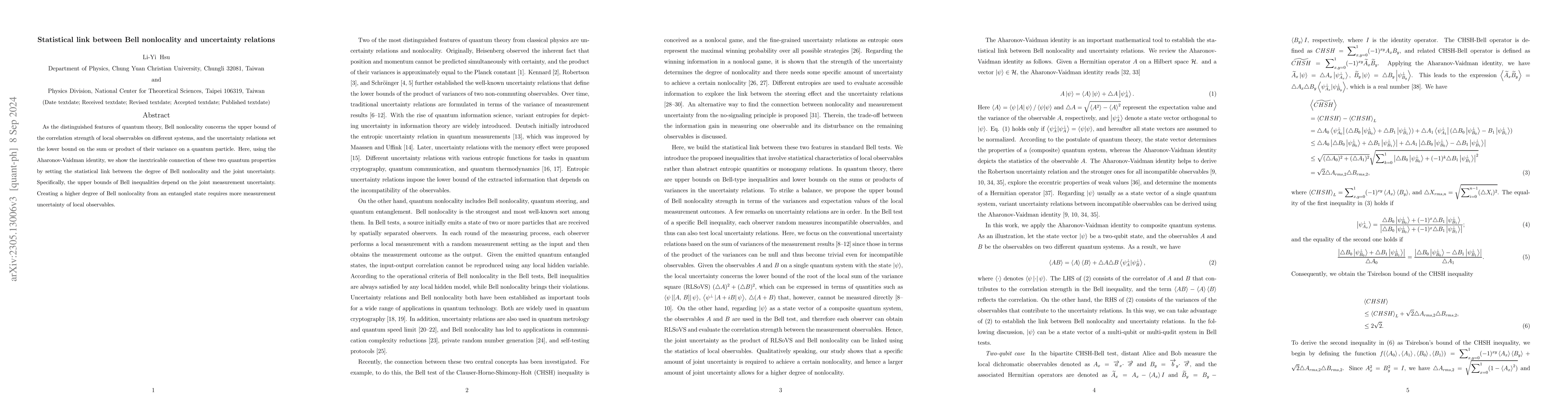 Thumbnail for Statistical link between Bell nonlocality and uncertainty relations