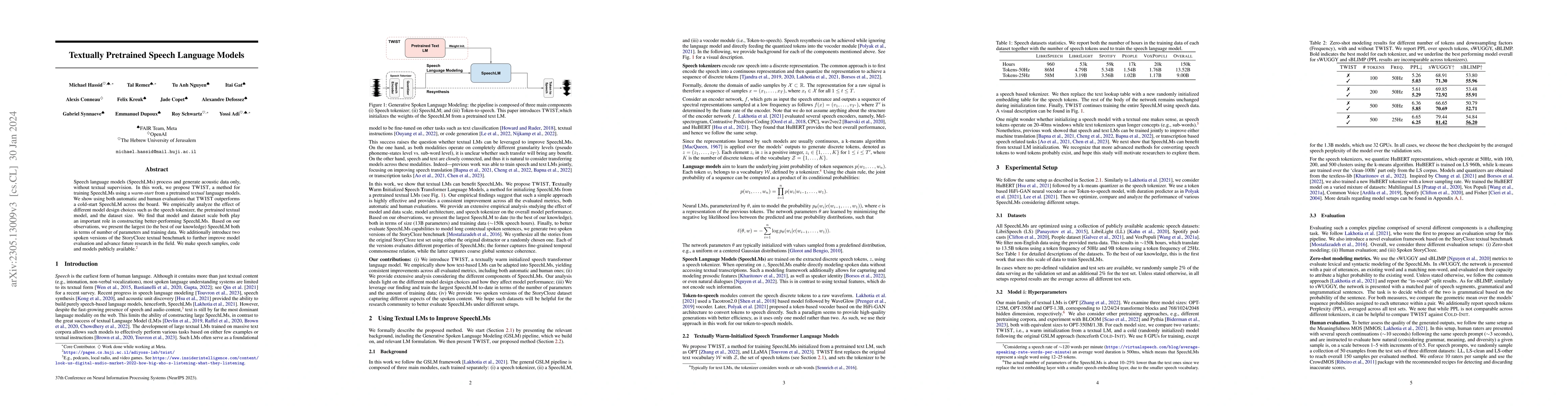 Thumbnail for Textually Pretrained Speech Language Models