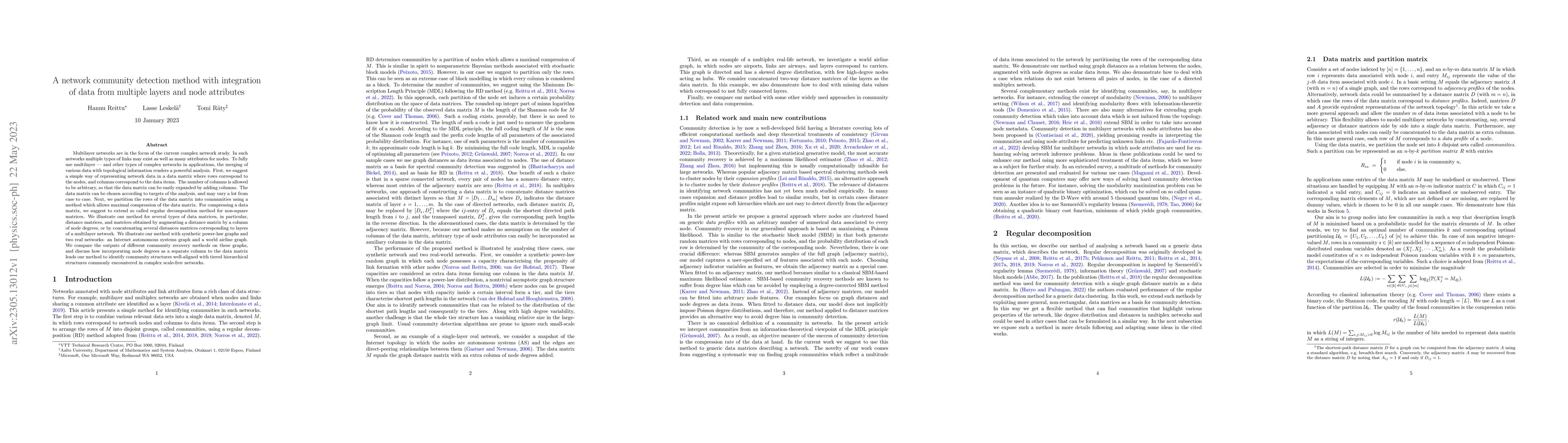 Thumbnail for A network community detection method with integration of data from
  multiple layers and node attributes