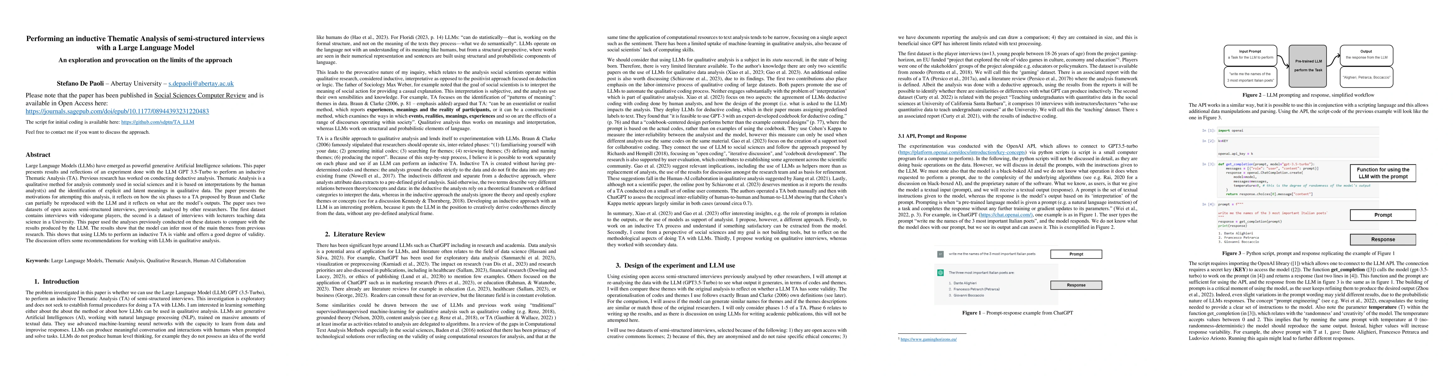 Thumbnail for Can Large Language Models emulate an inductive Thematic Analysis of
  semi-structured interviews? An exploration and provocation on the limits of
  the approach and the model